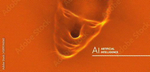 3D human face extruded from dotted pattern. Technology and robotics concept. Anonymous social masking. Cyber crime and security vector illustration.