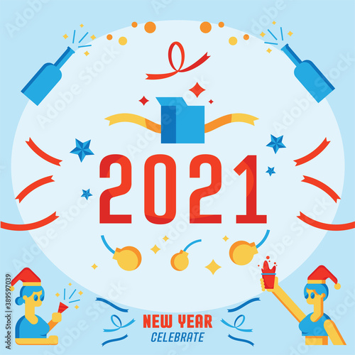 2021 new year celabrate with ribbon splash