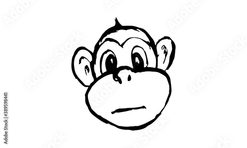Funny monkey illustration. Hand drawn vector jungle animal isolated on white background. Playful face. Character for children's book, poster, print or design element.