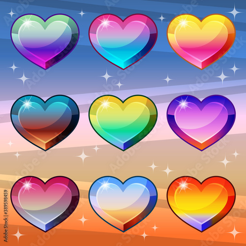 Hearts gradient colors style with a wave pattern that is bright and shiny. Vector illustration.
