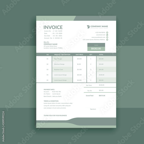 clean and minimal business invoice template vector format,  receipt voucher, sales invoice, quotation, bill voucher