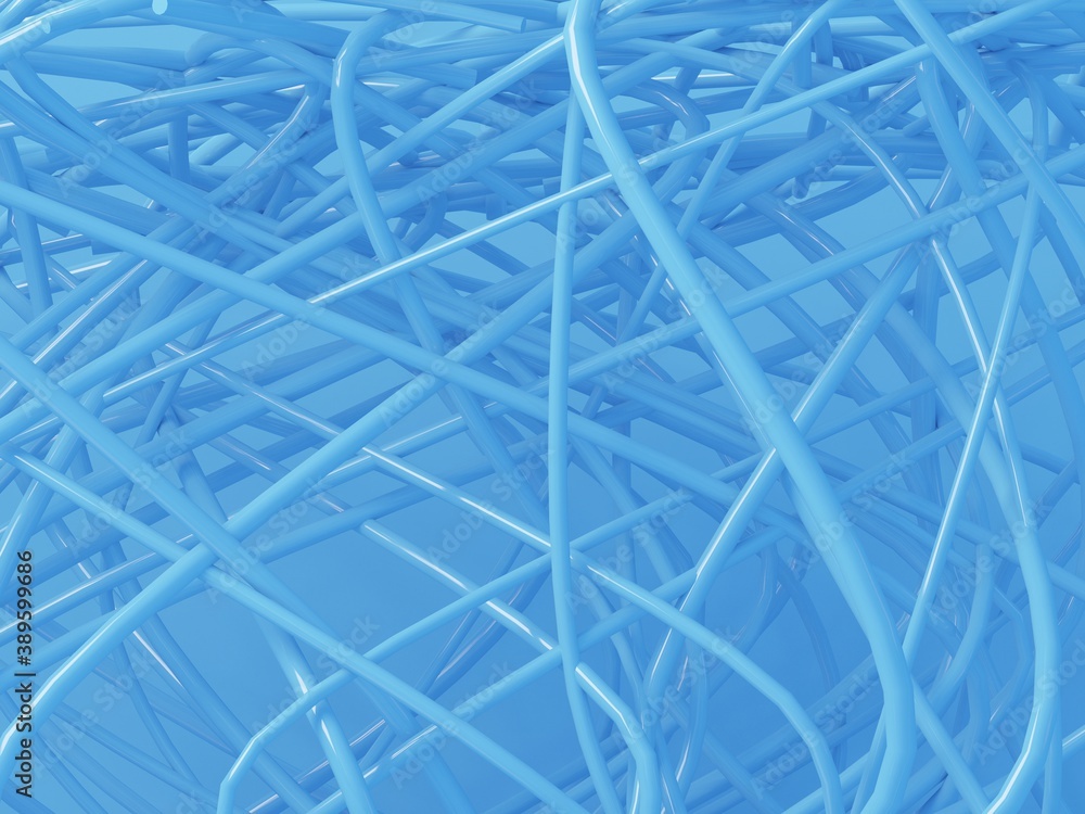 A lot of blue pipes intertwined with each other against the background of the same color. Futuristic bright 3d render for wallpaper or banner of many tubes A lot of blue pipes intertwined with each other against the background of the same color. Futuristic bright 3d render for wallpaper or banner of many tubes