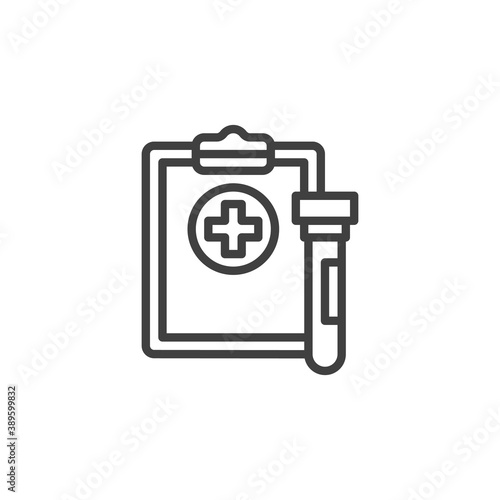 Medical research report line icon. Blood analysis form linear style sign for mobile concept and web design. Laboratory test outline vector icon. Symbol, logo illustration. Vector graphics