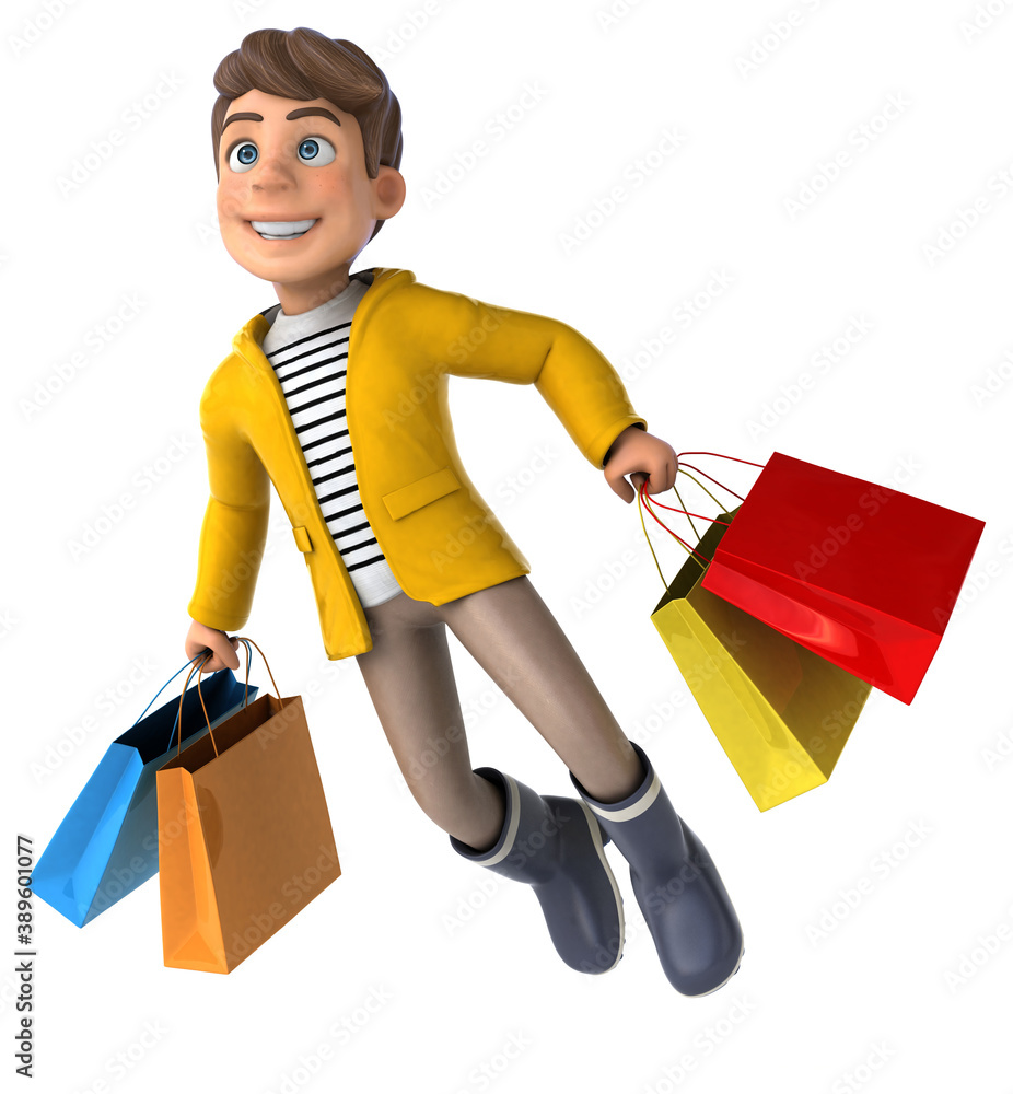 Fun 3D Illustration of a cartoon kid with rain gear Fun 3D Illustration of a cartoon kid with rain gear
