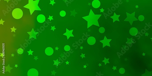 Light Green vector backdrop with circles, stars.