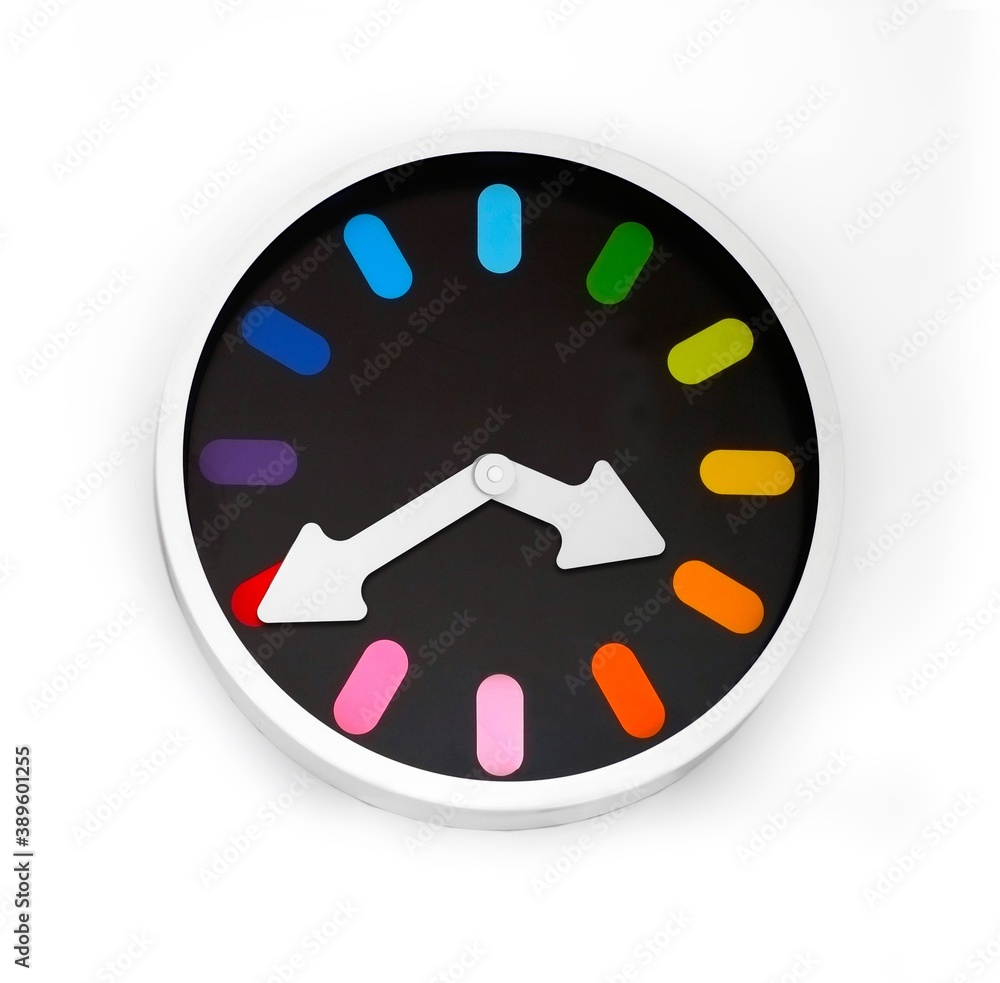Modern clocks show different times isolated on a white background Modern clocks show different times isolated on a white background