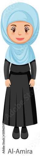 A woman wearing Al-Amira Islamic traditional veil cartoon character