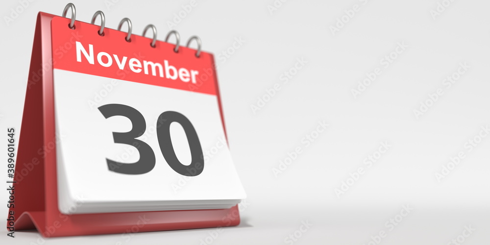 November 30 date written in German on the flip calendar page. 3d rendering November 30 date written in German on the flip calendar page. 3d rendering