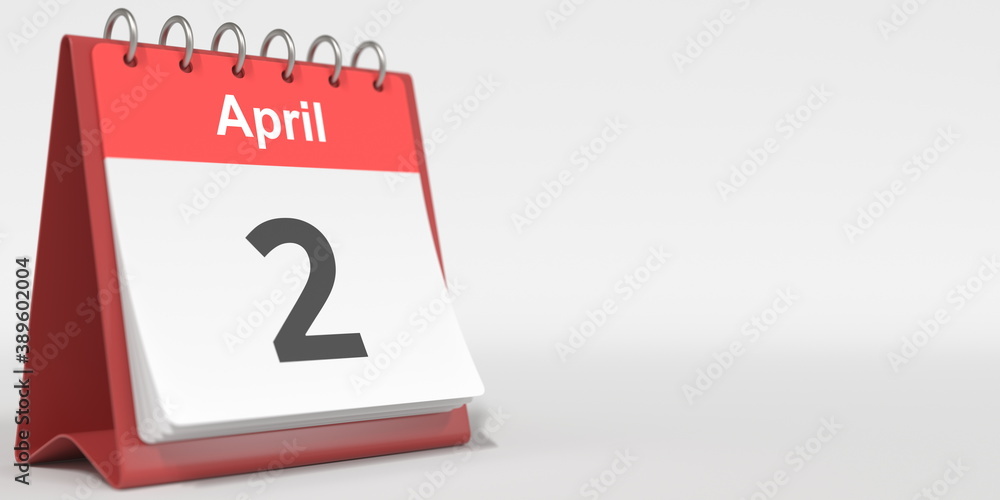 April 2 date written in German on the flip calendar page. 3d rendering April 2 date written in German on the flip calendar page. 3d rendering