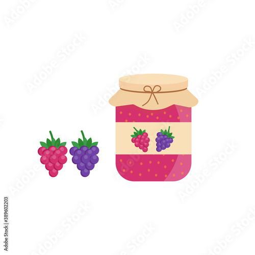 This is a glass jar of jam with berry isolated on a white background.