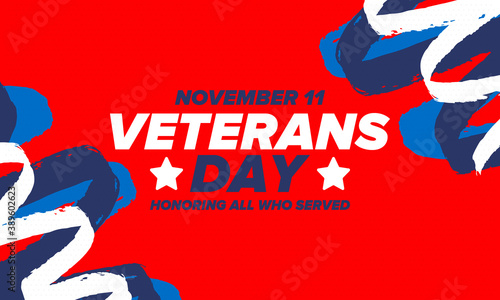 Veterans Day in United States. Federal holiday, celebrated annual in November 11. Honoring all who served. Patriotic american military concept. Poster, card, banner and background. Vector illustration