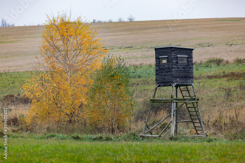 Wooden Hunters hunting tower in countryside landscape, Fall autumn season, Czech Republic, Highland, European Scenery © ArtushFoto