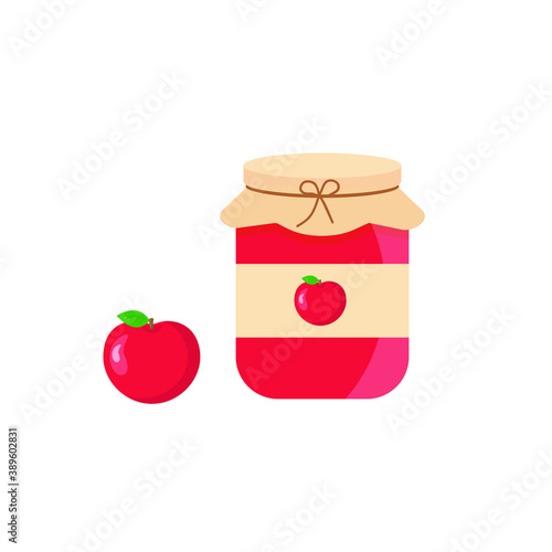 This is a glass jar of apple jam isolated on a white background.
