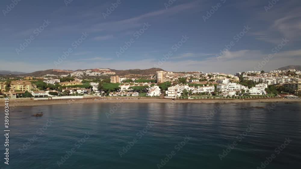 Aerial view of city coastline moving sideways Aerial view of city coastline moving sideways
