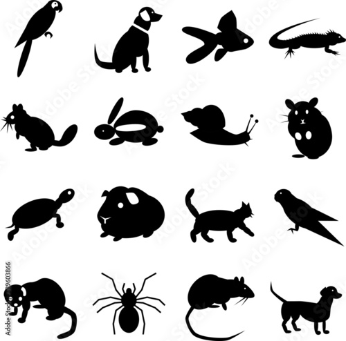Pets animals icons set in black