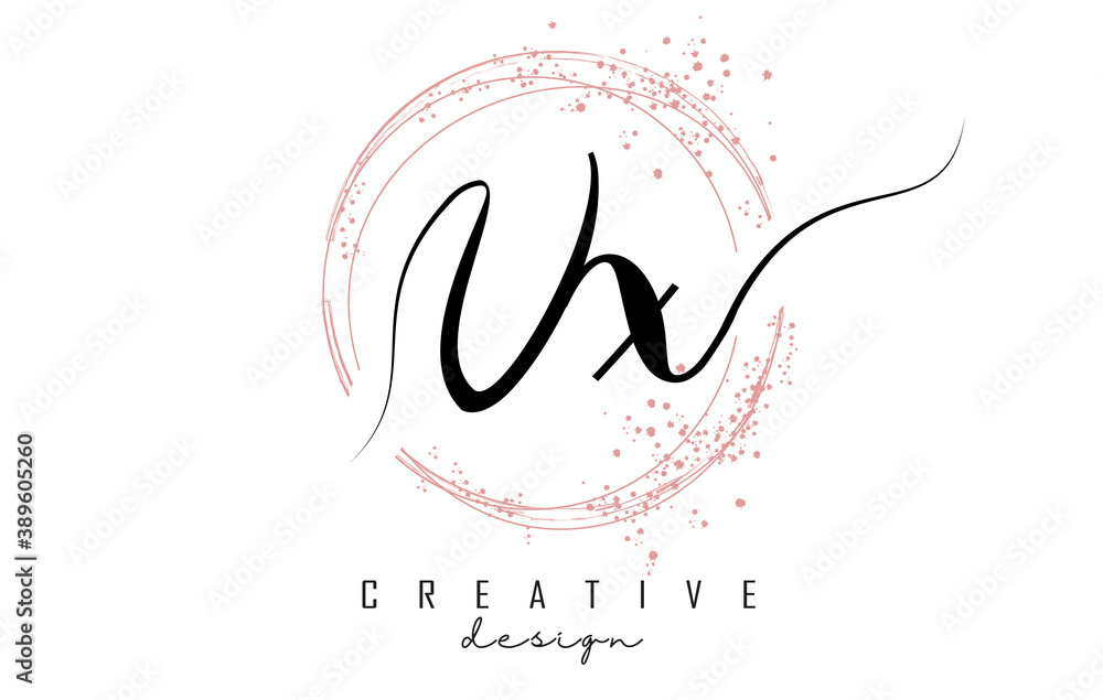 Handwritten VX V X letter logo with sparkling circles with pink glitter. Handwritten VX V X letter logo with sparkling circles with pink glitter.