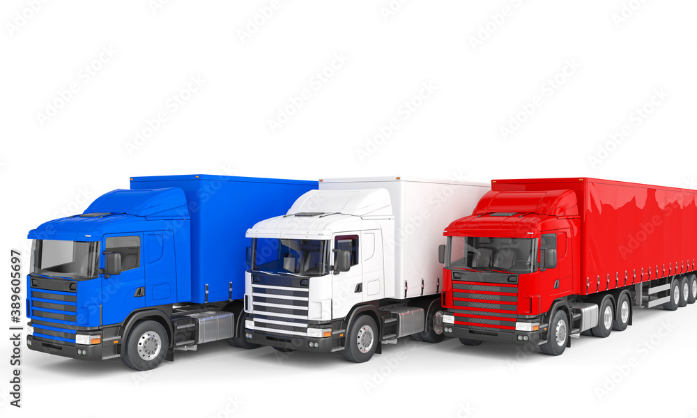 blue red and white freight truck. blue red and white freight truck.