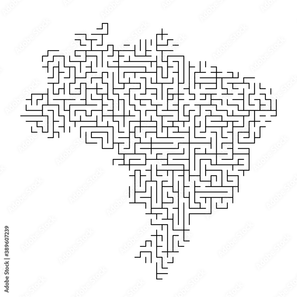 Brazil map from black pattern of the maze grid. Vector illustration.
