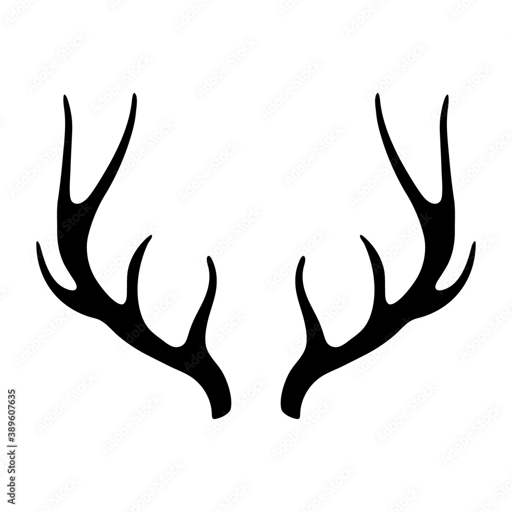 Deer antlers silhouette isolated on white background Deer antlers silhouette isolated on white background