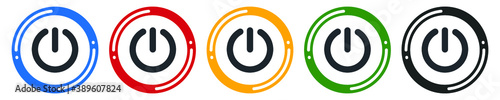 Start power button icon set. flat design vector illustration in 5 colors options for web design