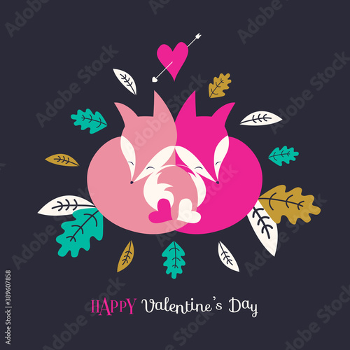 Cute foxy card design. Vector illustration. Happy Valentine's Day!