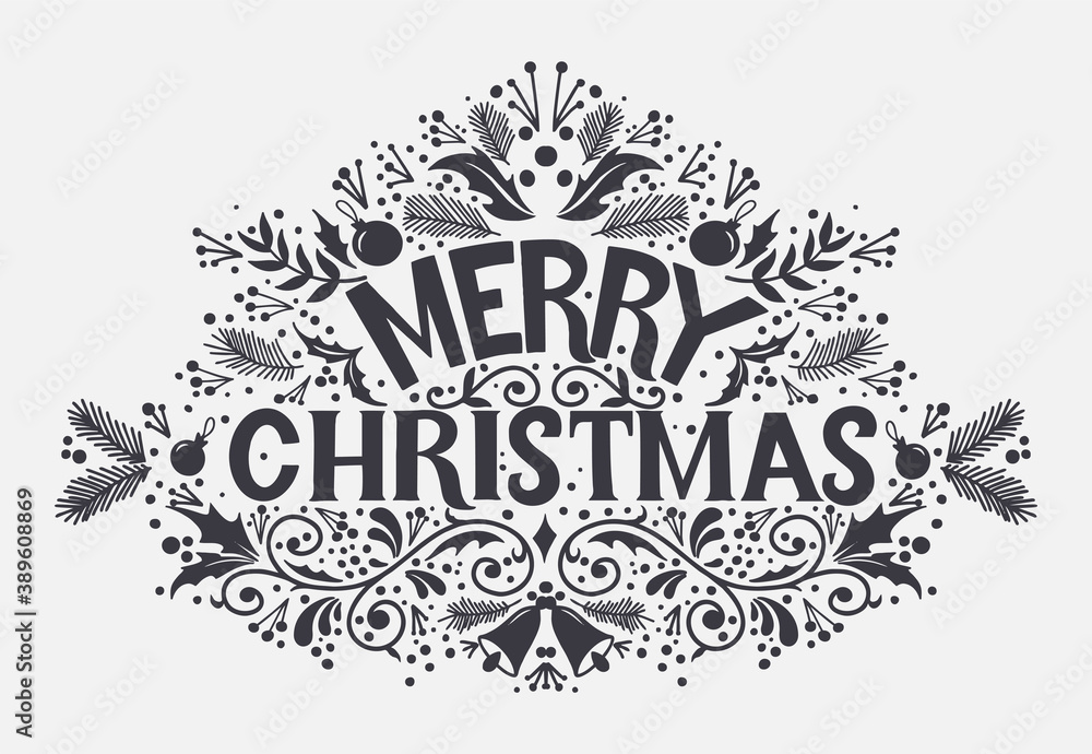 Obraz Merry Christmas and Happy New Year Vintage background with typography. Drawn by hands. Vector image.
