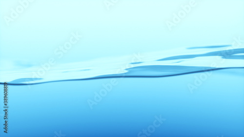 Beautiful water surface. Light blue color. Abstract background with animation waving of waterline. 3d illustration