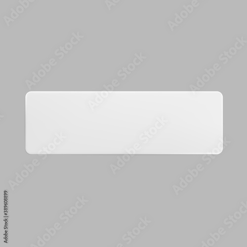 White glued rectangle sticker mock up. Blank white adhesive paper or plastic sticker label. Template label tag close up. 3d realistic vector illusrtation