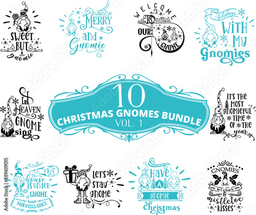 Christmas Gnome Quotes Bundle Vector illustration vol 1