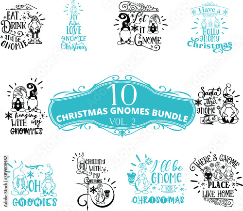 Christmas Gnome Quotes Bundle Vector illustration vol 2