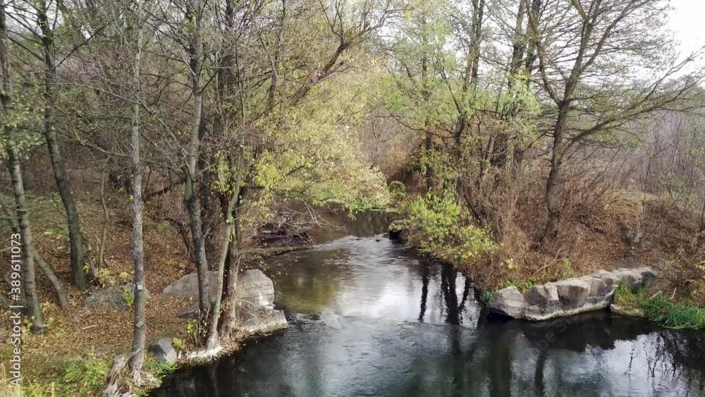 Beautiful landscape of river flowing between trees. Waterway in countryside in autumn weather. Concept of nature background. Beautiful landscape of river flowing between trees. Waterway in countryside in autumn weather. Concept of nature background.