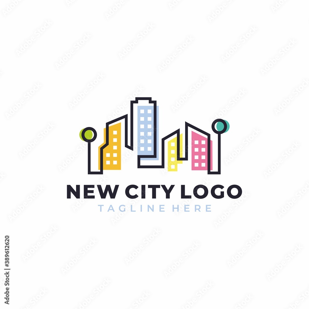 Colorful real estate buildings contour logo template