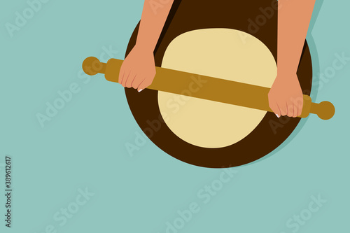 Illustration of hands making Indian food 'Roti' from wheat dough