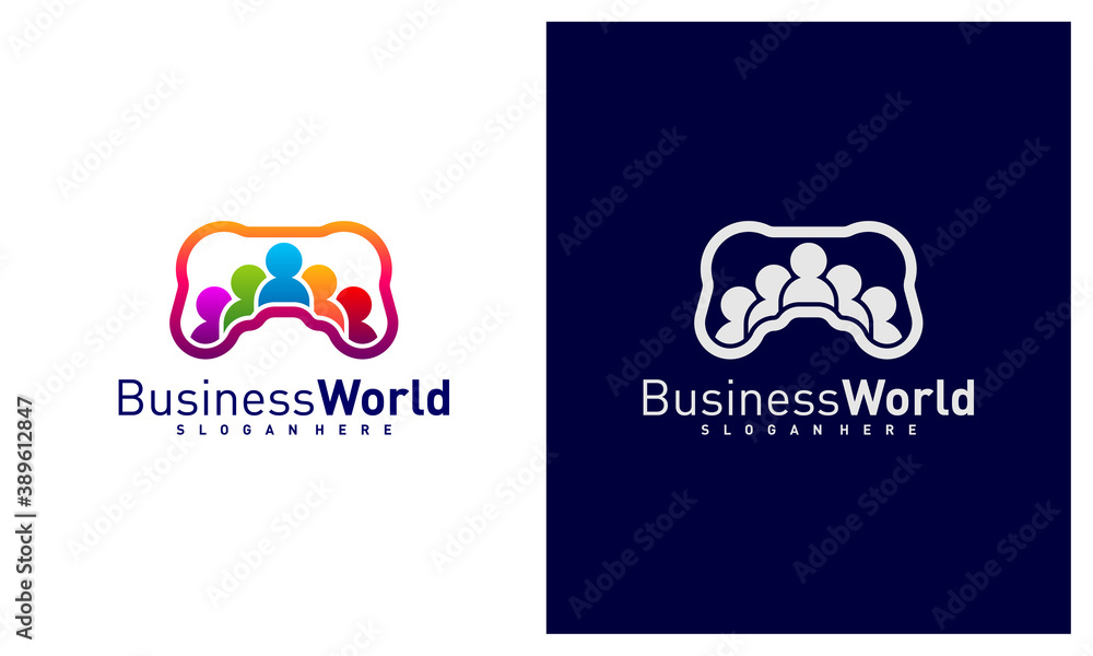 Joystick with People logo design vector, Play Game logo design template, Icon symbol