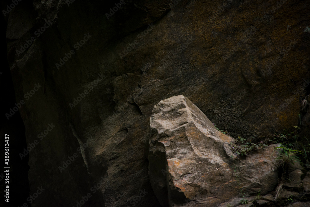 rock gets lit up by sunlight