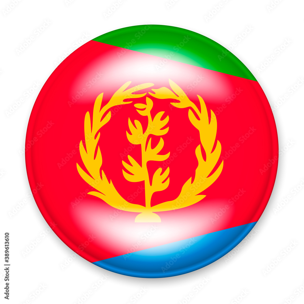 Flag of Eritrea in the form of a round button with a light glare and a shadow. Flag of Eritrea in the form of a round button with a light glare and a shadow.