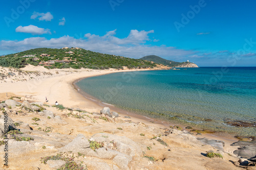 Rocks and emerald water in Campana Beach  Chia  Sardinia