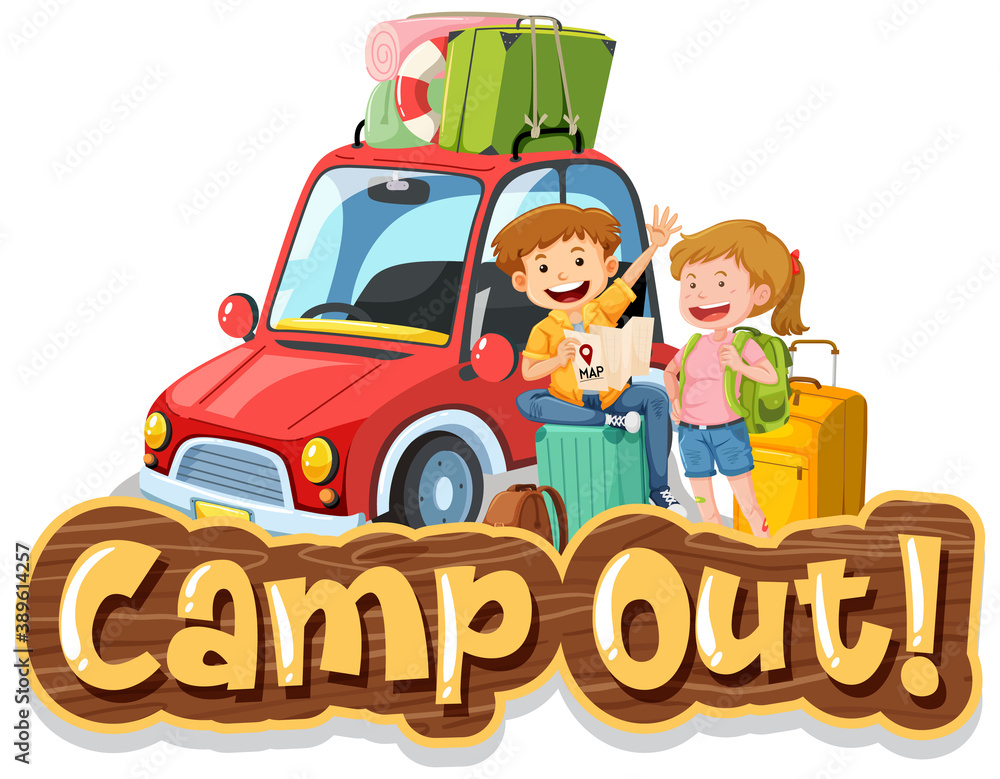 Font design for camp out with tent in the park