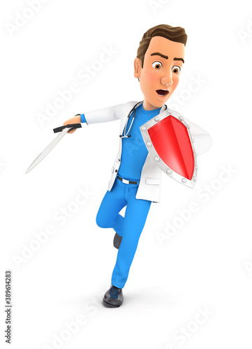 3d doctor with sword and shield