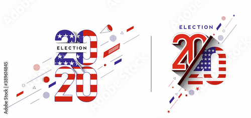 USA Flag with Happy New Year 2021 Text Typography Design Patter, Vector illustration.