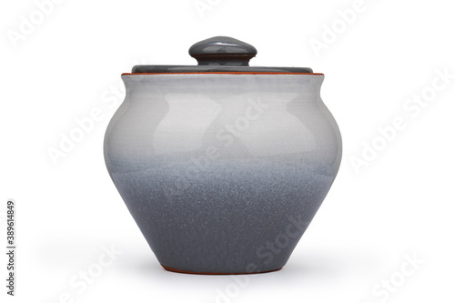 Fotografia grey glossy ceramic baking pot, isolate on a white background
