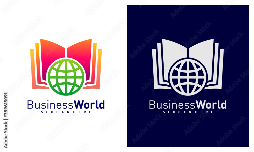 World Book logo design vector, Colorful World logo design template, Icon symbol
