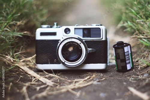 old camera on the grass