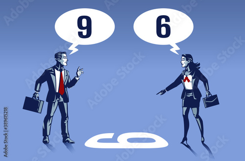 Businessman and Business Woman See Thing from Different Angle Illustration Concept