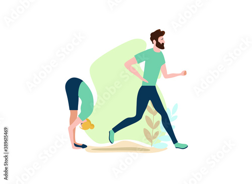 man and woman doing sports, sports exercises, vector illustration on a white background