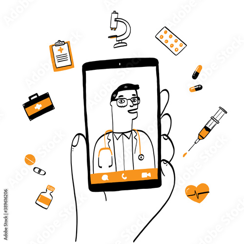 Smartphone screen with male therapist on chat in messenger and an online consultation