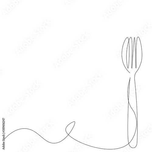Fork silhouette line drawing. Vector illustration