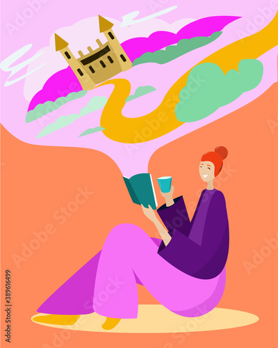A girl reads a book and fantasizes