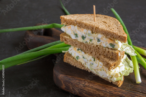 sandwich with egg salad on wholegrain bread.