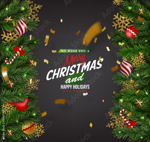 Christmas greeting card with christmas lettering . Beautiful Christmas background